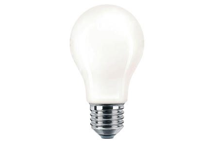 Normal LED-lyspære E27 - Matt hvitt glass med E27-sokkel og varmhvitt lys. Ikke dimbar. 430lm.