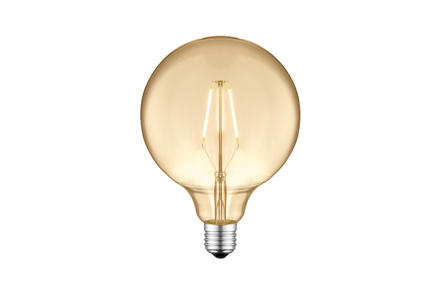 Globe LED-dekorpære E27 - Gyllent glass med E27-sokkel og rette lystråder med varmhvitt lys. Ikke dimbar. 80lm.