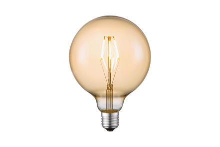 Globe LED-dekorpære E27 - Gyllent glass med E27-sokkel og rette lystråder med varmhvitt lys. Dimbar. 320lm.
