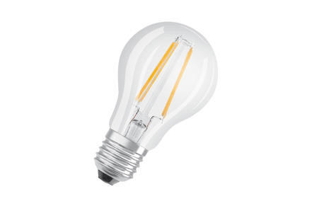 Normal LED-lyspære E27 - Klart glass med E27-sokkel og varmhvitt lys. Dimbar.