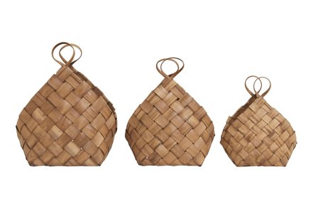 Conical kurvsett 3pk - Natur furuflett med håndtak i flettet papir H37/45/53 cm