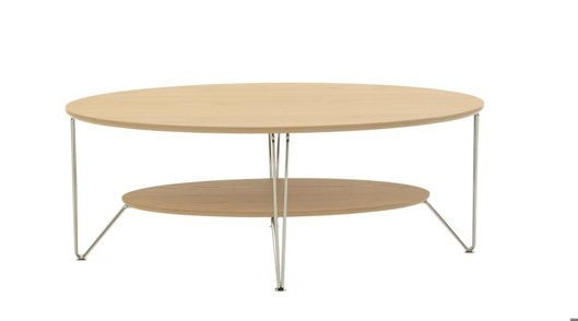 Circle sofabord - Hvitoljet finer. Ovalt med hylle. 130x75 cm.