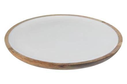 Emali fat - Tre og hvit emalje Ø30 H2,5 cm