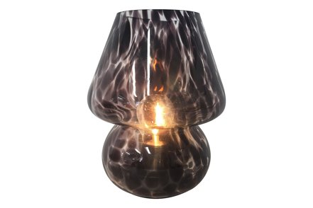 Anja dekorasjon - Sort glass med LED-lys Ø16 H22 cm. 2xAAA batterier medføler ikke.