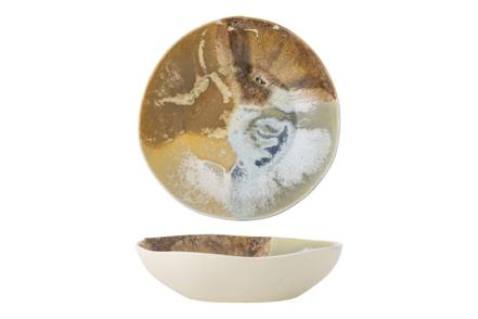Lacey serverings- og dekorasjonsbolle - Brun- og gulglassert keramikk Ø26,5 H7 cm
