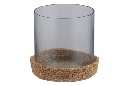 Pune lysholder - Natur/glass Ø10 H10 cm