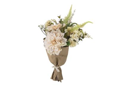 Glow blomsterbukett - Grønn, beige og rosa H46 cm