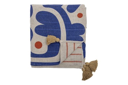 Eviaya pledd - Blå, beige og orange 130x160 cm