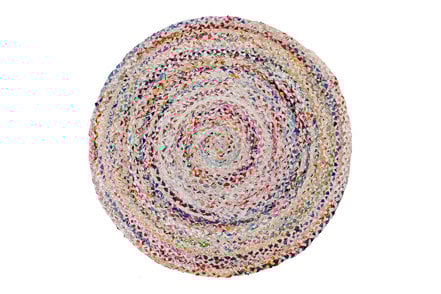 Korba rundt gulvteppe - Lys multifarget. Ø100 cm. Bomull/Sari stoff