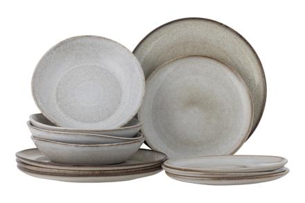 Sandrine middagsservise 12pk - Beige, 4stk tallerken, 4stk asjett og 4stk dyptallerken