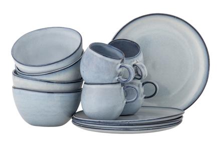 Sandrine frokostservise 12pk - Blå, 4stk bolle, 4stk asjett og 4stk kopp